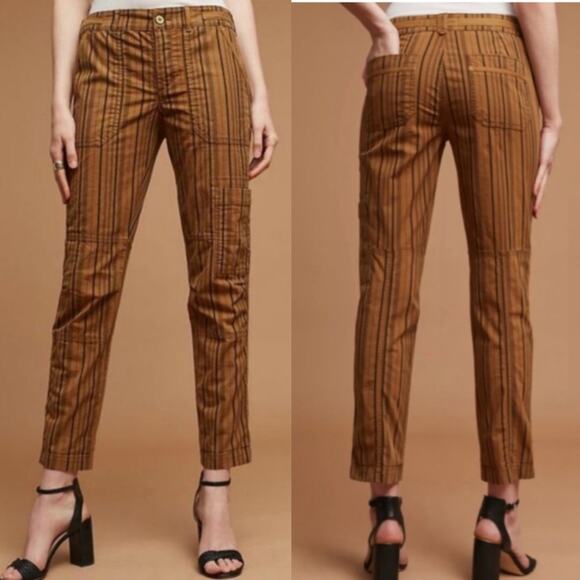 Anthropologie Hei Hei The Wanderer Striped Slim Cargo Pants Brown/Black Size 25 - Picture 1 of 13